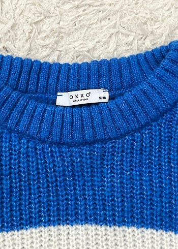 Oxxo Mavi Siyah Çizgili Kadın Triko Kazak - Görsel 3