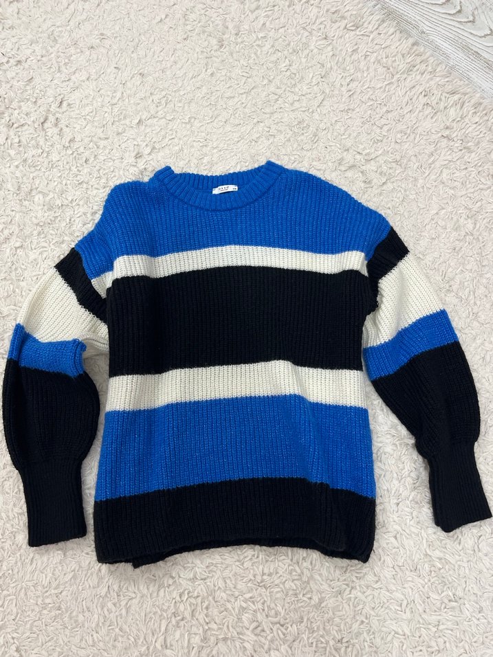 Oxxo Mavi Siyah Çizgili Kadın Triko Kazak - Görsel 2