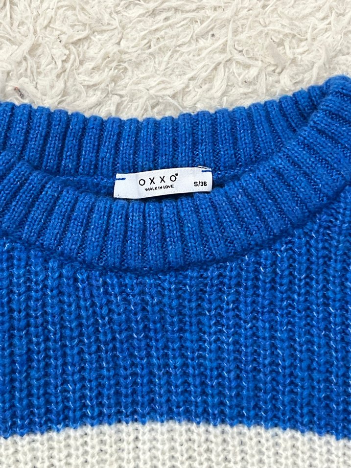 Oxxo Mavi Siyah Çizgili Kadın Triko Kazak - Görsel 3