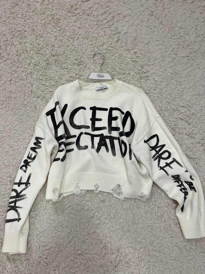 Twist Baskılı Beyaz Kadın Örgü Kazak - Görsel 2