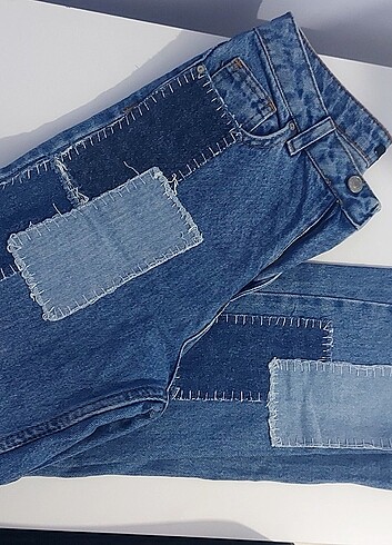 36 Beden mavi Renk Yama Detaylı Bootcut Jean