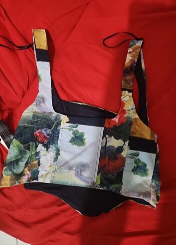 Stradivarius Stradivarius corset crop top bluz büstiyer desenli