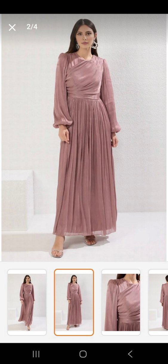 Uzun Kollu pudra tesettür Abiye Elbise - Görsel 2