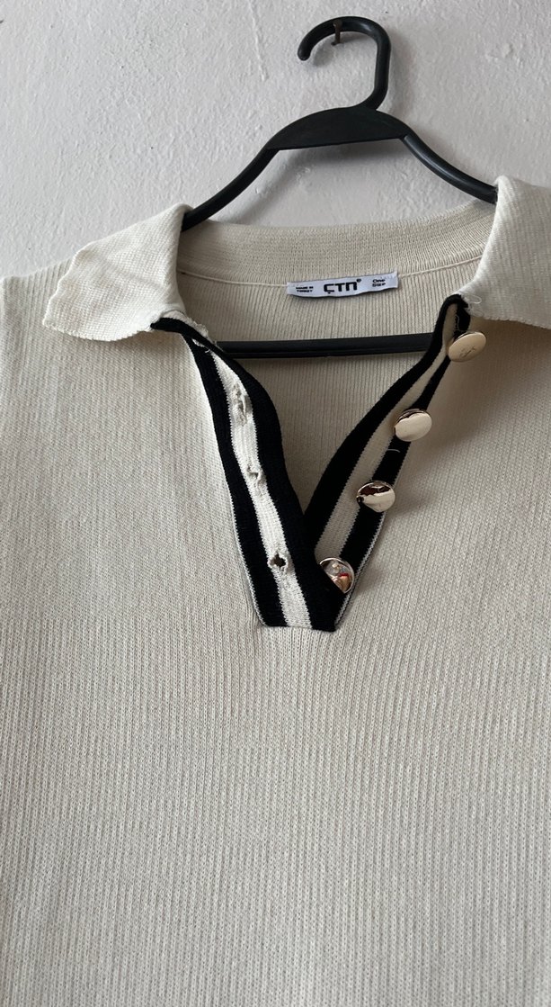 Uzun Kollu Beyaz Triko Elbise - Görsel 2