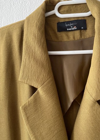 Yağ Yeşili Kadın Blazer Keten Ceket - Görsel 2