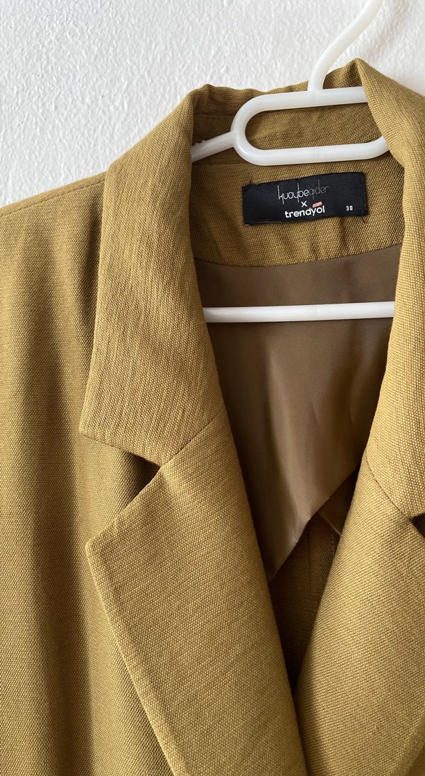 Yağ Yeşili Kadın Blazer Keten Ceket - Görsel 2