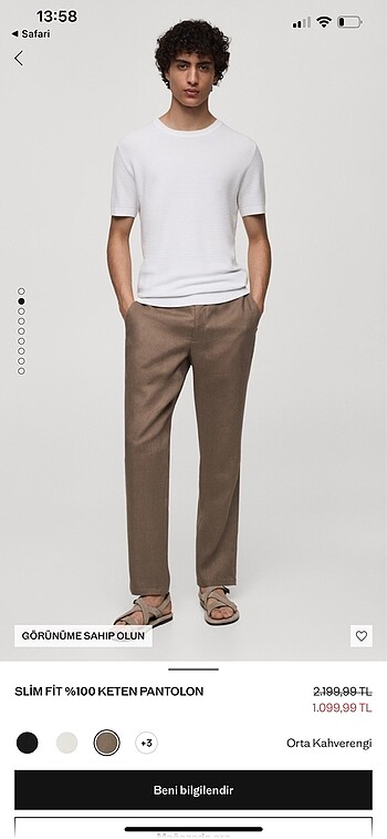 Mango Mango Man Slim Fit 0 Keten Pantolon