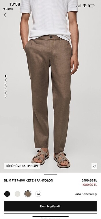 Mango Man Slim Fit 0 Keten Pantolon