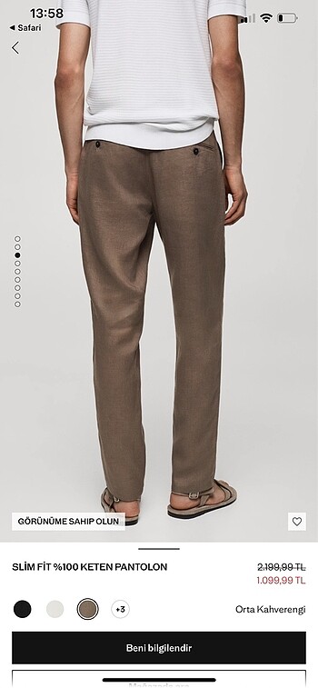 42 Beden Mango Man Slim Fit 0 Keten Pantolon