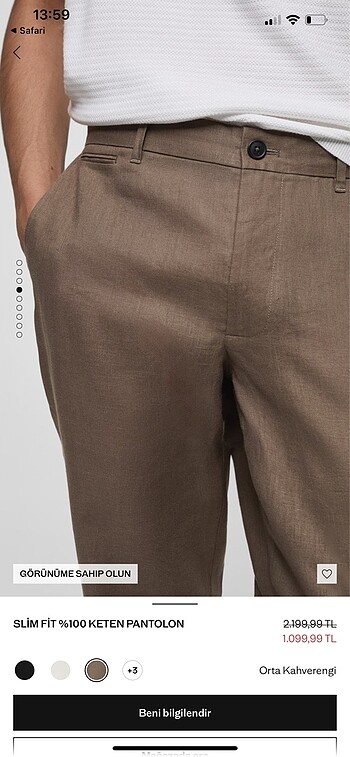 42 Beden kahverengi Renk Mango Man Slim Fit 0 Keten Pantolon
