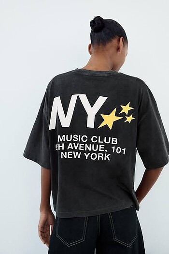 Zara zara soluk efektli ve baskılı tshirt