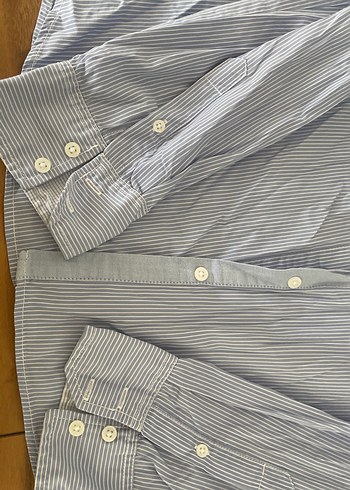 Mavi Düğmeli Uzun Kollu Keten Gömlek - Görsel 2