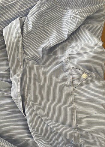 Mavi Düğmeli Uzun Kollu Keten Gömlek - Görsel 4