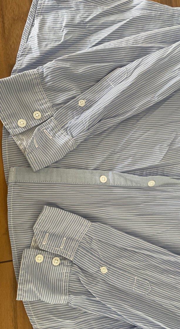 Mavi Düğmeli Uzun Kollu Keten Gömlek - Görsel 2