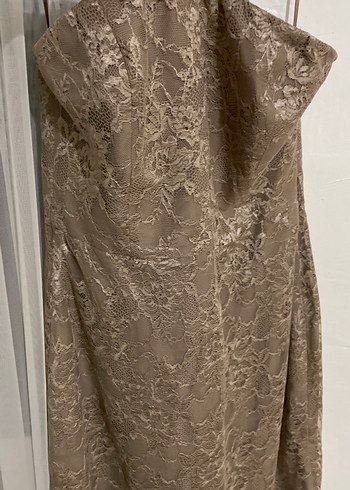 Dantel Detaylı açık kahverengi Uzun Kadın elbisesi - Görsel 2