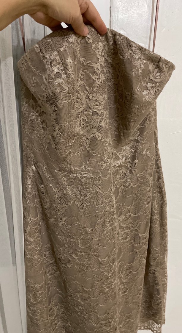 Dantel Detaylı açık kahverengi Uzun Kadın elbisesi - Görsel 2