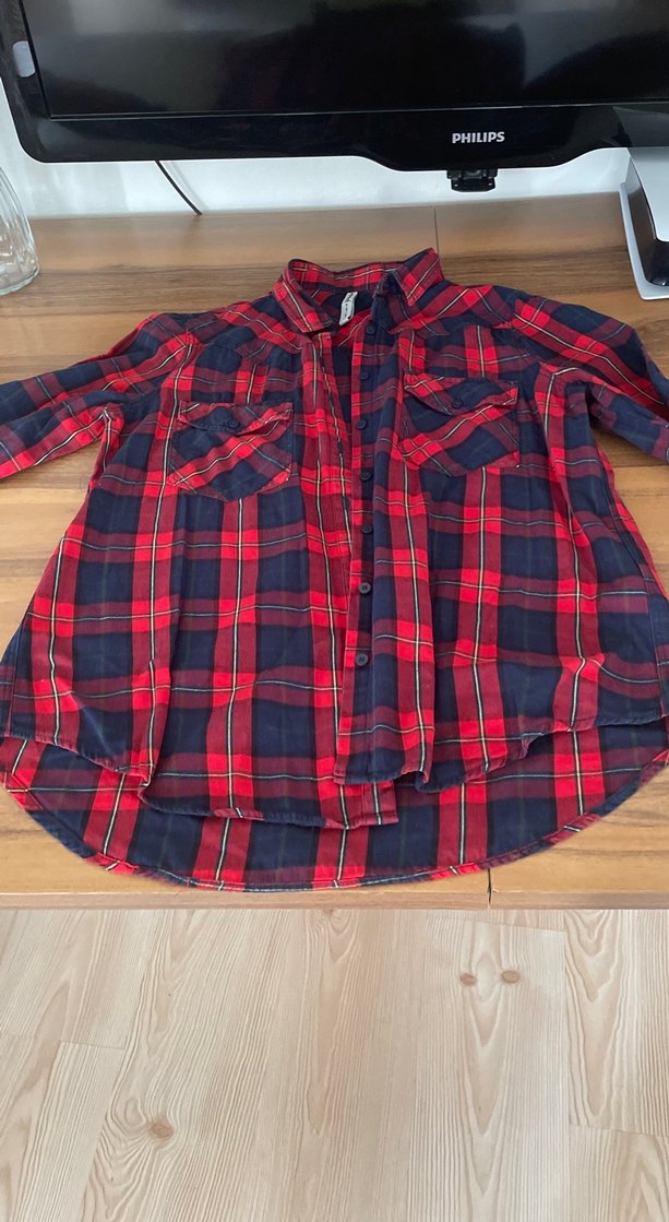 Uzun Kollu Kırmızı Kareli Kadın Gömlek - Görsel 2