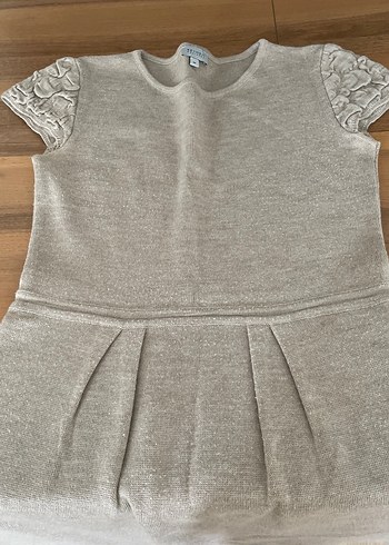 Bej Kısa Kollu Midi Örme Elbise - Görsel 2