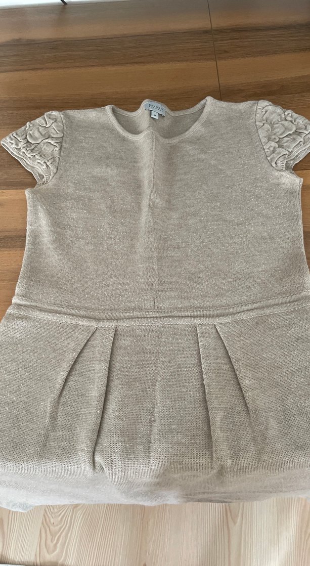 Bej Kısa Kollu Midi Örme Elbise - Görsel 2