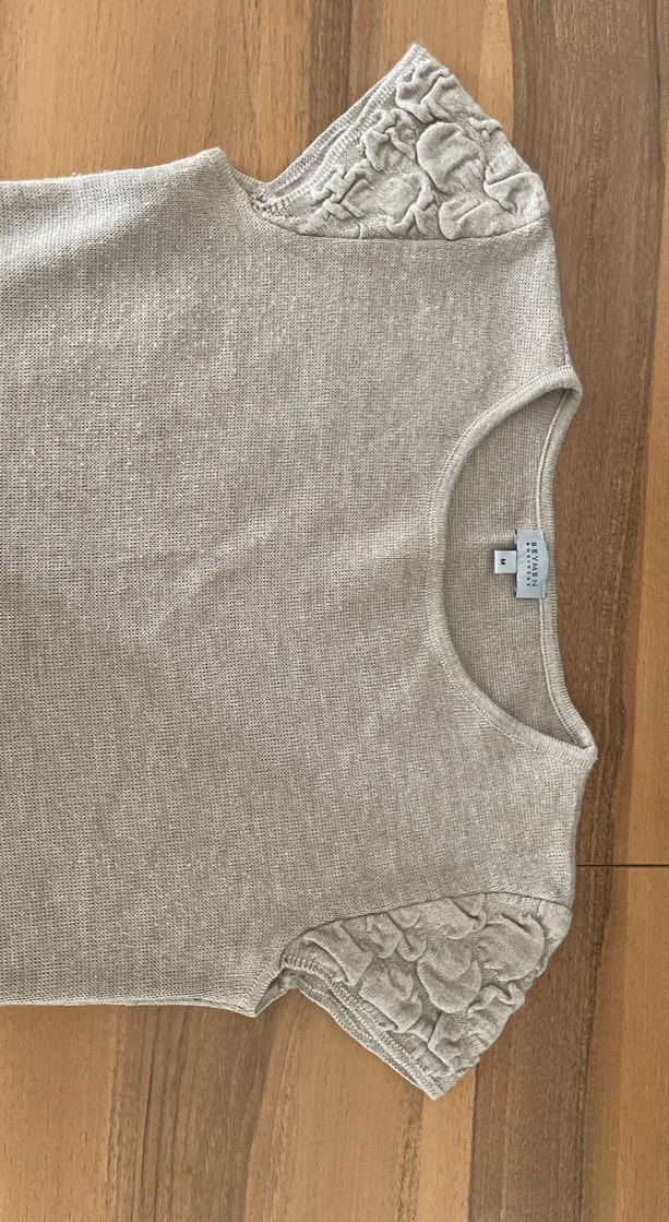 Bej Kısa Kollu Midi Örme Elbise - Görsel 3