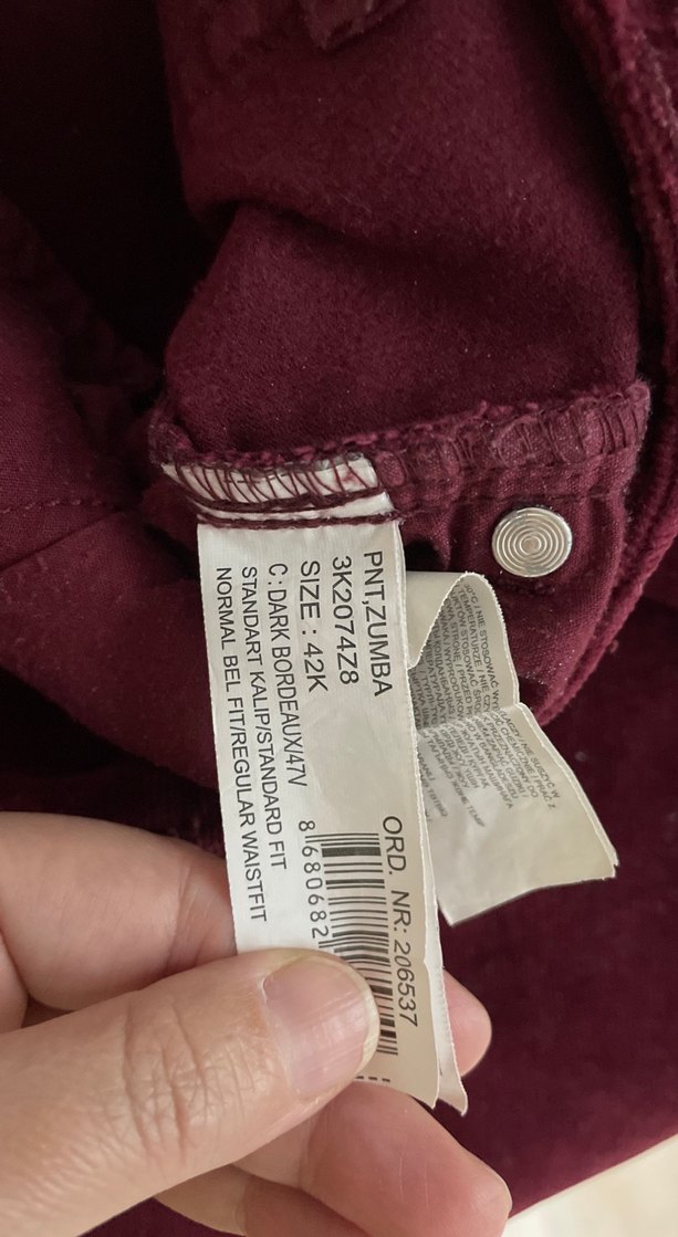 Bordo Kadın Süet Düğmeli Pantolon - Görsel 5