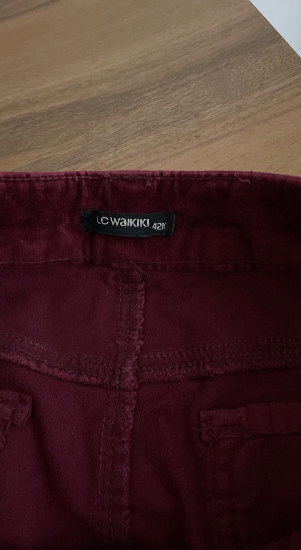 Bordo Kadın Süet Düğmeli Pantolon - Görsel 4