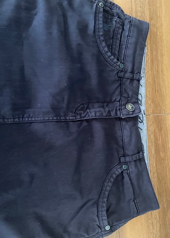 Düğmeli Koyu Kırmızı  Midi Kot Etek - Görsel 2