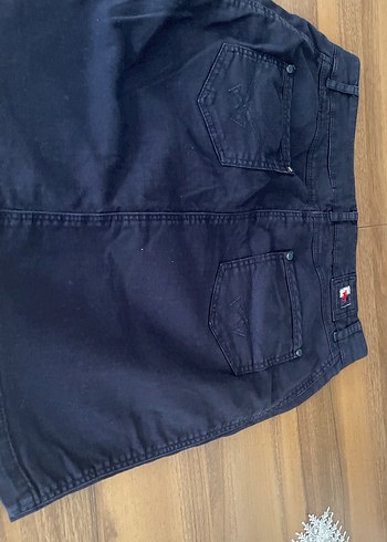 Düğmeli Koyu Kırmızı  Midi Kot Etek - Görsel 4