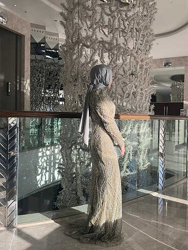 Yeşil balık model payetli elbise
