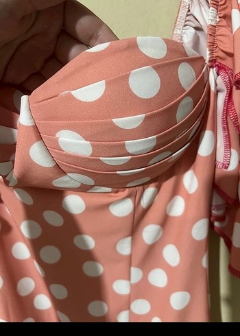 s Beden pembe Renk Puantiyeli Pembe Uzun Fırfırlı Elbise