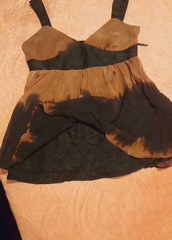 Kahverengi Siyah Bağlama Desenli Midi Büstiyer - Görsel 2