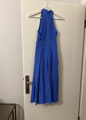 Drapeli Mavi Uzun Kadın Elbise - Görsel 3