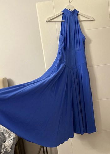 Drapeli Mavi Uzun Kadın Elbise - Görsel 4