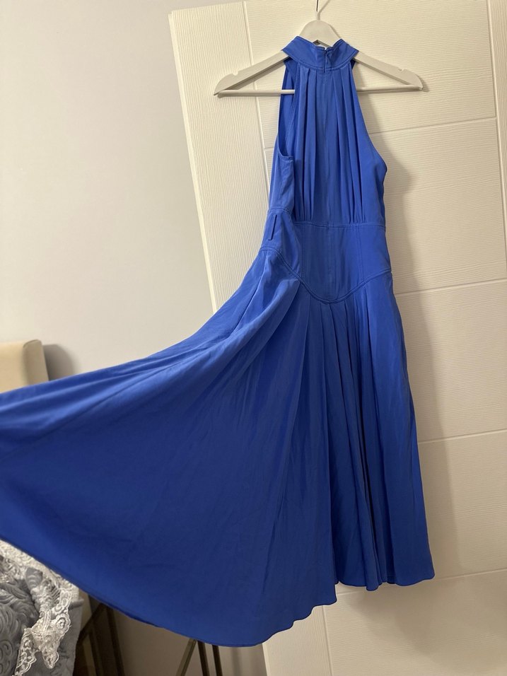 Drapeli Mavi Uzun Kadın Elbise - Görsel 4