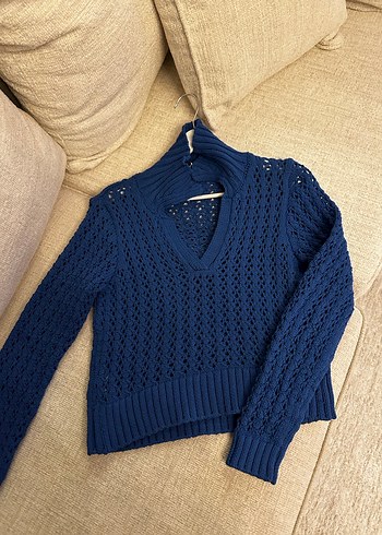 Lacivert Örgü Mini Kadın Kazak - Görsel 2