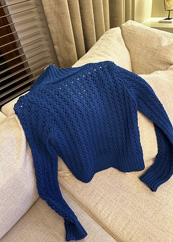 Lacivert Örgü Mini Kadın Kazak - Görsel 6