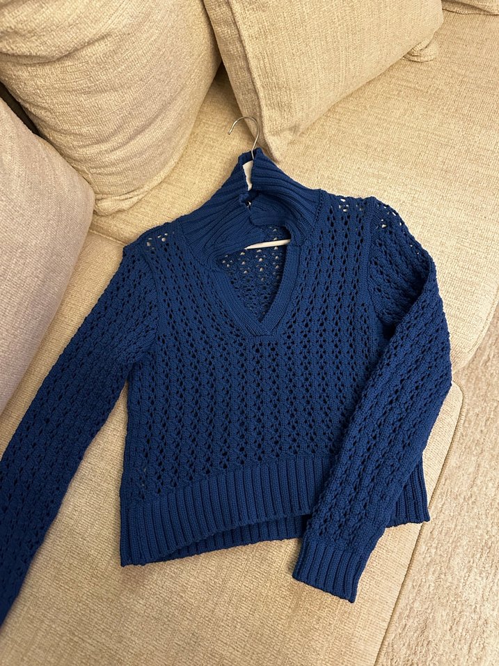 Lacivert Örgü Mini Kadın Kazak - Görsel 2