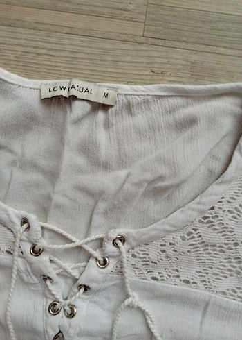 Dantel Detaylı Beyaz Keten Bohem Bluz - Görsel 2