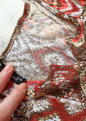 Bohem Desenli Uzun V Yakalı Elbise - Görsel 3