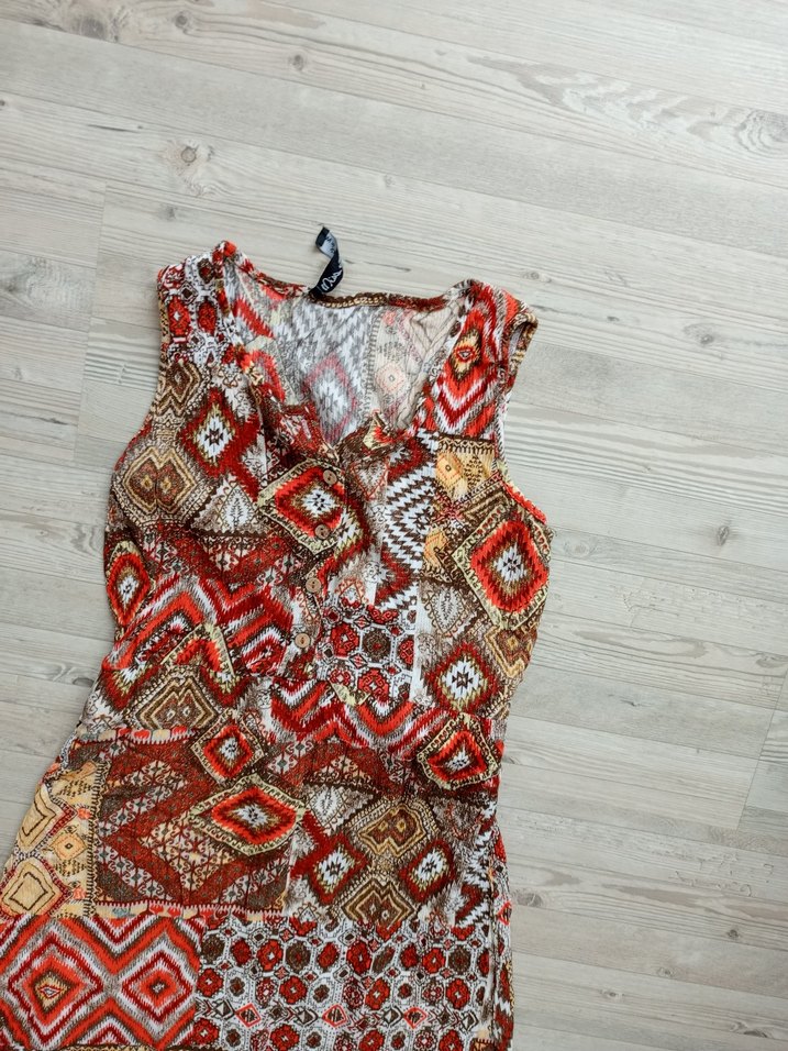 Bohem Desenli Uzun V Yakalı Elbise - Görsel 2