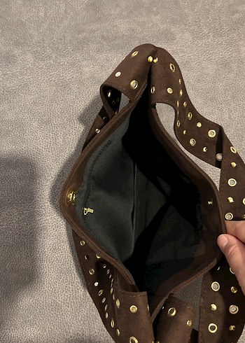 Kahverengi Süet Nakışlı Kadın Çanta - Görsel 2