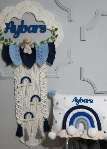 Mavi ve Gri Makrome Duvar Süsü - Görsel 2