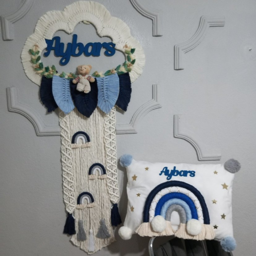 Mavi ve Gri Makrome Duvar Süsü - Görsel 2