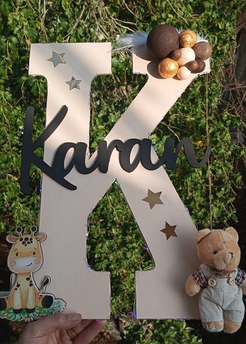 Renkli ışıklı Ahşap Baş Harf Dekor - Görsel 6