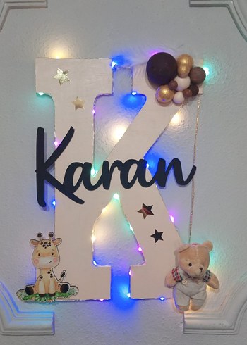 Renkli ışıklı Ahşap Baş Harf Dekor - Görsel 4