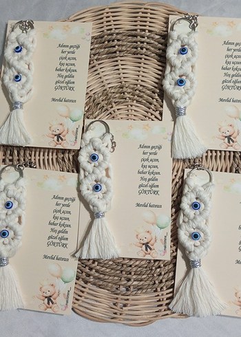 Beyaz Makrome Nazar Boncuklu Anahtarlık - Görsel 4