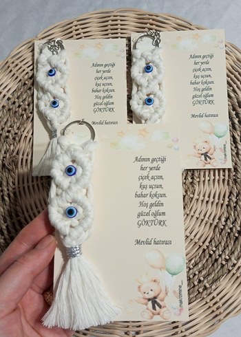 Beyaz Makrome Nazar Boncuklu Anahtarlık - Görsel 5