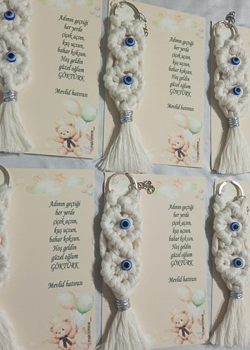 Beyaz Makrome Nazar Boncuklu Anahtarlık - Görsel 2