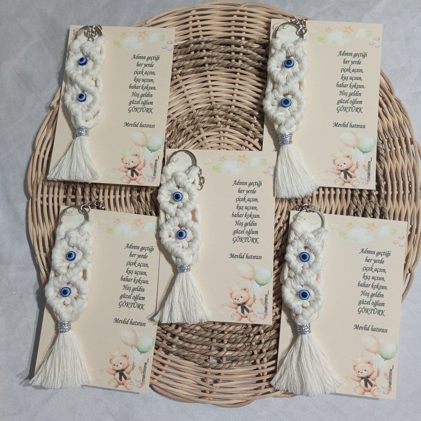 Beyaz Makrome Nazar Boncuklu Anahtarlık - Görsel 4