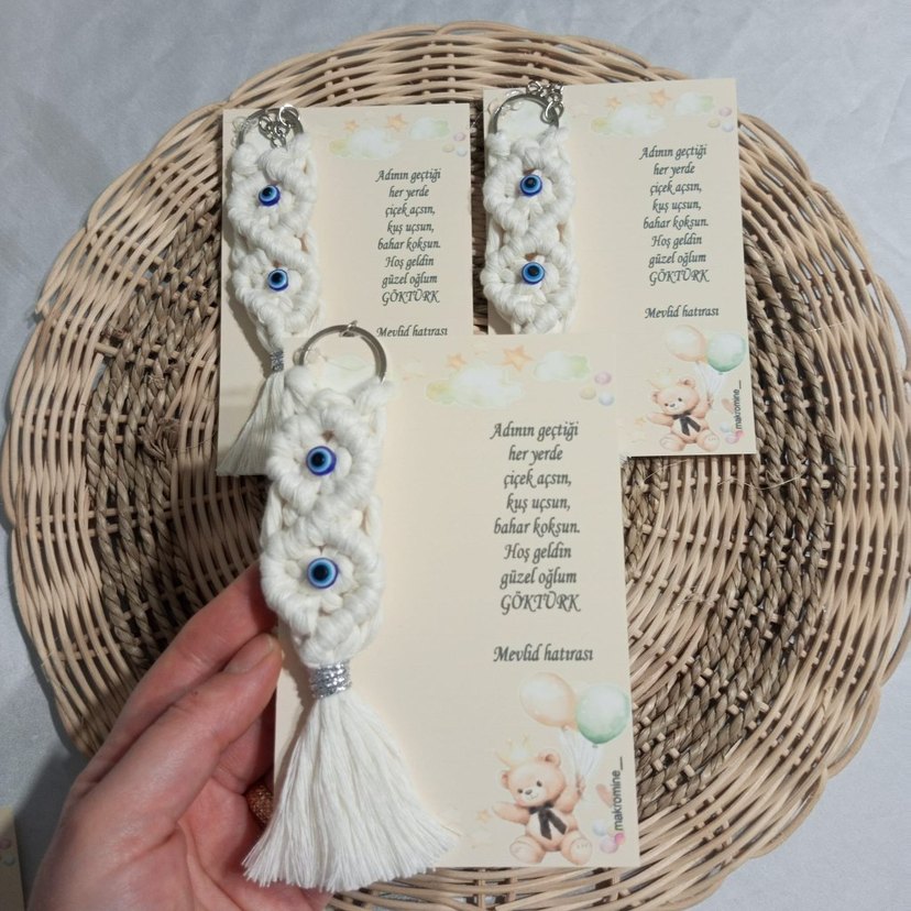 Beyaz Makrome Nazar Boncuklu Anahtarlık - Görsel 5